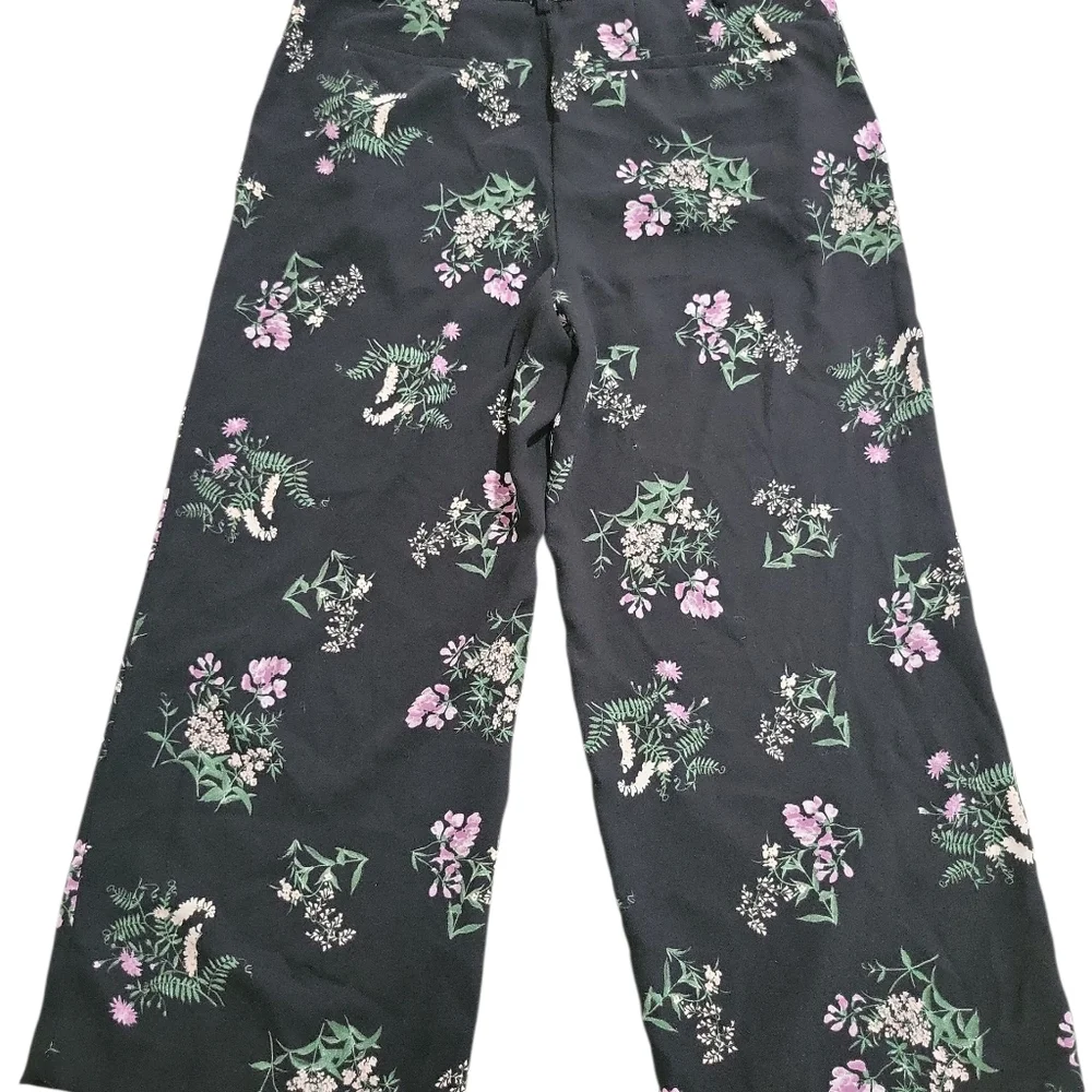 Ann Taylor Women's Floral Wide Leg Crop Trouser Parts Size 6 Flowy Black - Picture 3 of 11